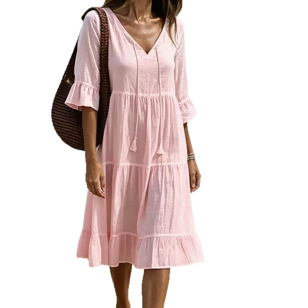 Ruffled Loose-fit Beach Midi Dress by Ricaloux