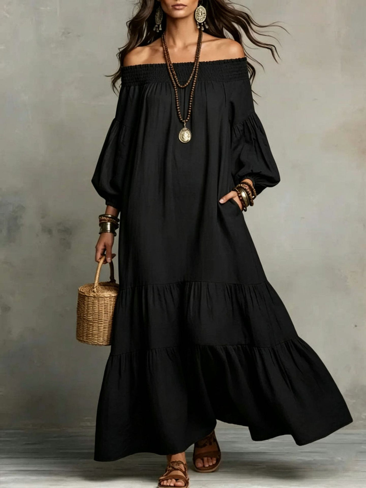 Bohemian Off Shoulder Long Dress by Ricaloux