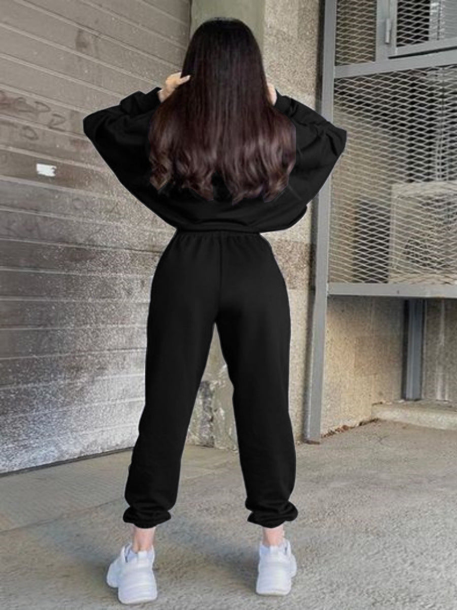 Fashionable And Versatile Embroidered Slim-fit Casual Sporty Two-piece Hoodie Set by Ricaloux