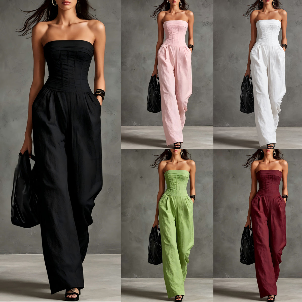 Womens Elegant Solid-color Vintage Jumpsuit by Ricaloux