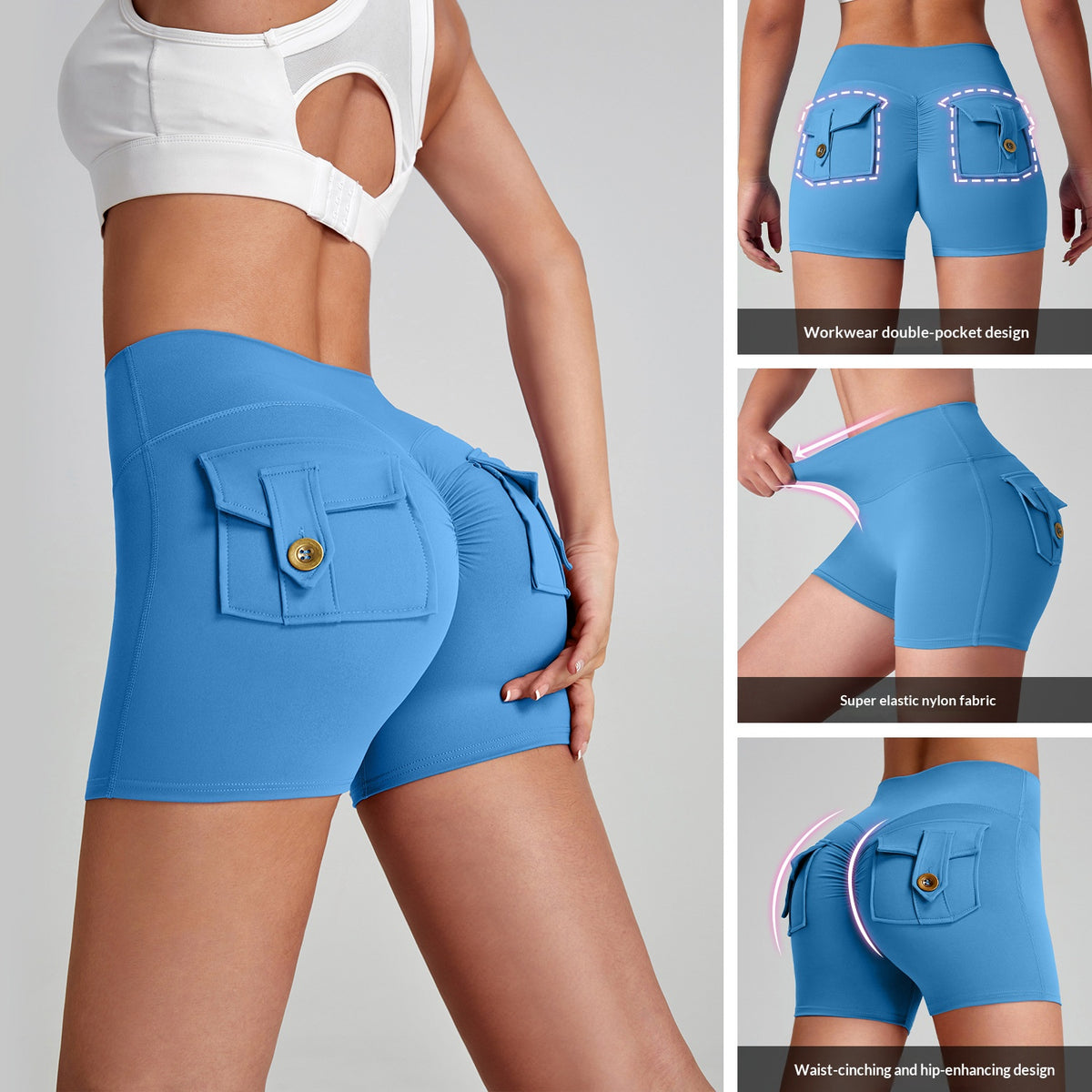 Women's High-Waisted Cargo Yoga Shorts With Pocket, Peach Hip Design Bare-Skin Feel, High Elastic, Quick-Dry Running & Fitness Pants by Ricaloux