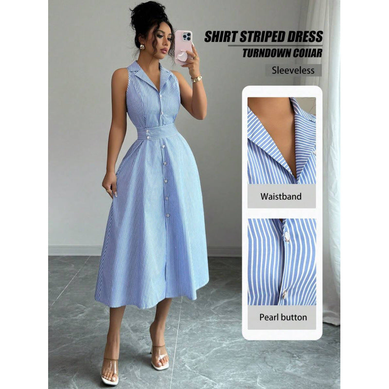 Elegant And Refined Casual Striped Dress For Women by Ricaloux