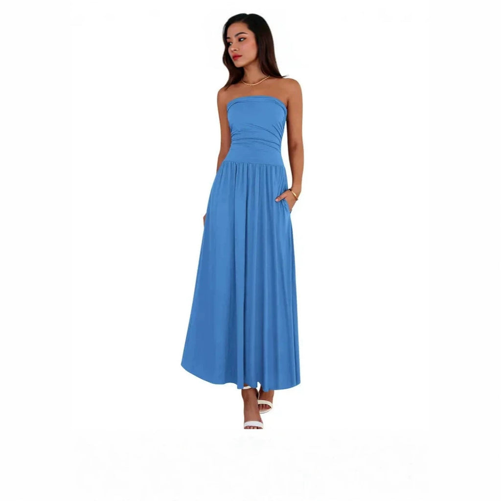 Vintage-tinged Pleated Patchwork Strapless Evening Dress by Ricaloux