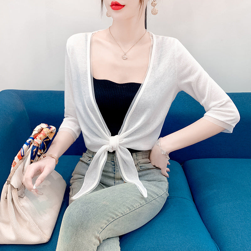 Lightweight Shawl With A Sophisticated Knit Cardigan by Ricaloux