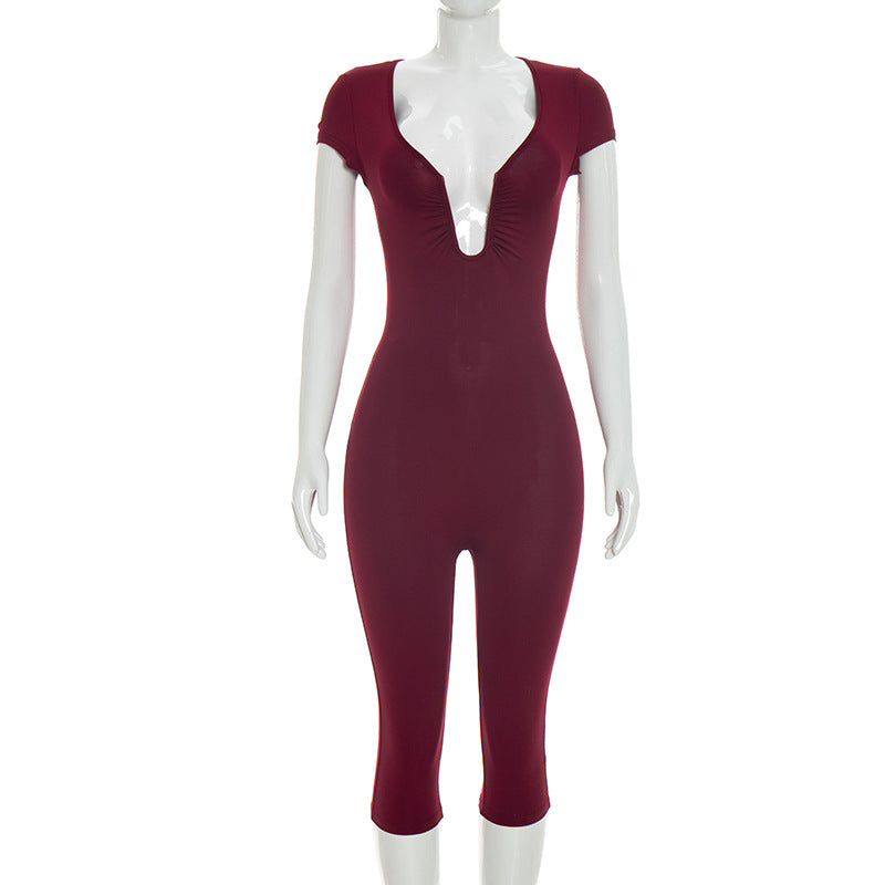 Womens Solid-color Slimming U-neck Jumpsuit by Ricaloux
