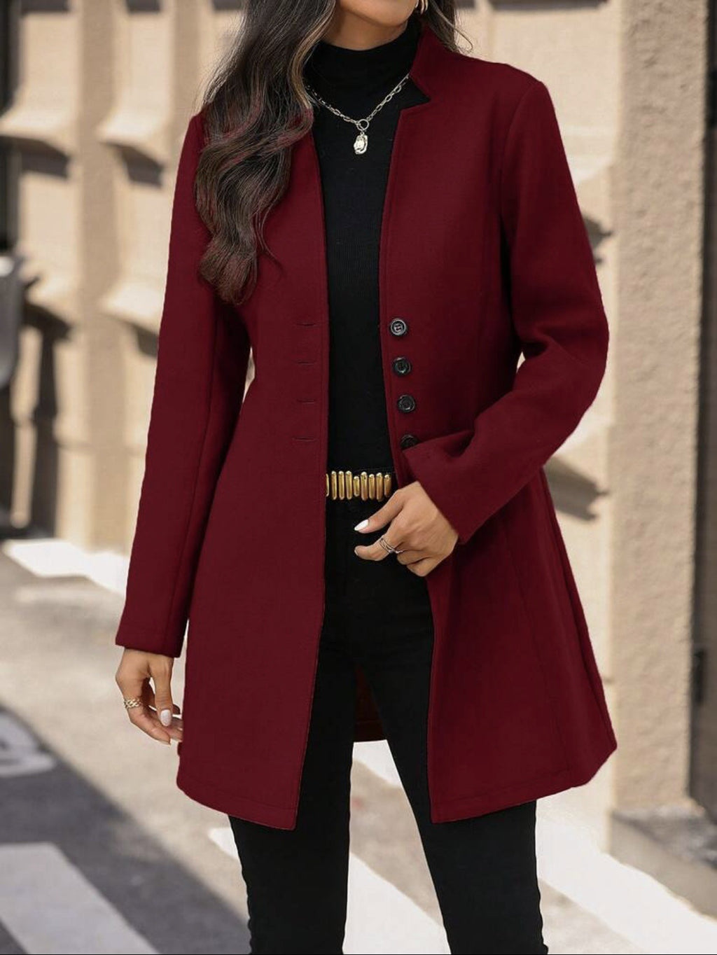 Elegant Wool Stand-collar Trench Coat Mid-length Style For Women by Ricaloux