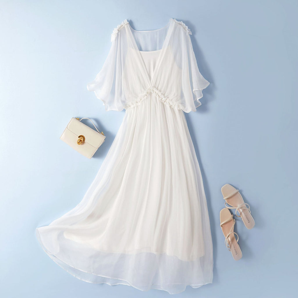 Womens Solid-color Simple And Elegant Silk Dress – Premium 0 | RICALOUX