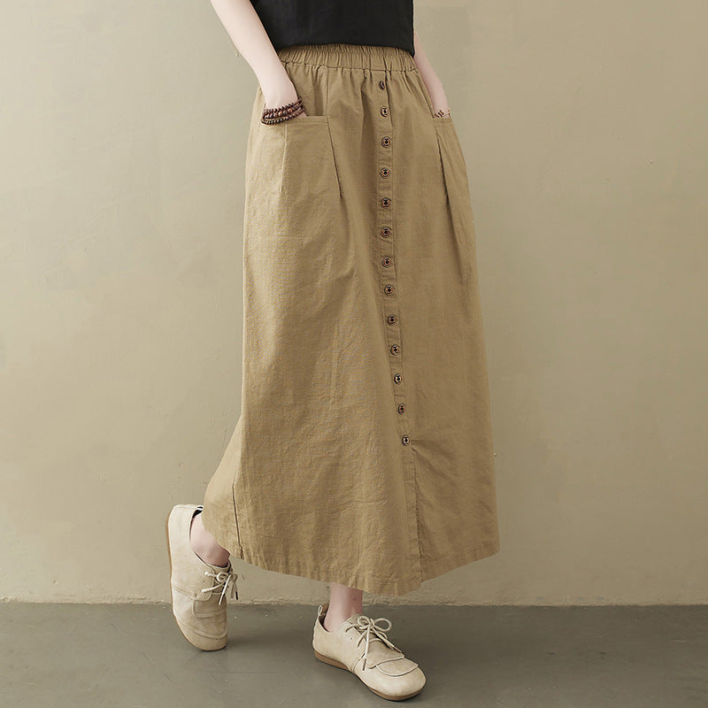 Womens Mid-length Artistic Retro Loose-fit Solid-color A-line Dress – Premium 0 | RICALOUX