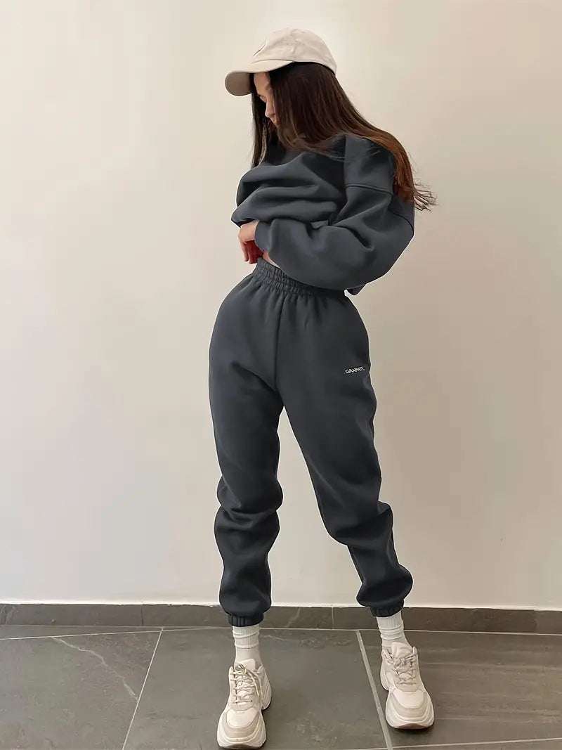 Fashionable And Versatile Embroidered Slim-fit Casual Sporty Two-piece Hoodie Set by Ricaloux