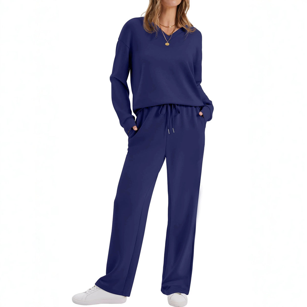 Womens Long-Sleeve Drawstring Casual Pants Set by Ricaloux