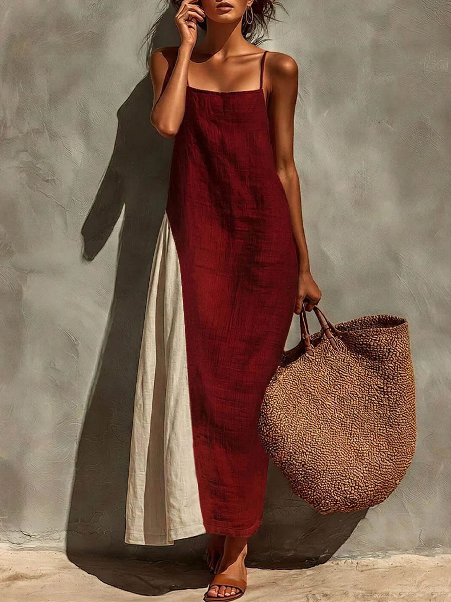 Womens Cotton-linen Versatile Minimalist Strap Dress by Ricaloux