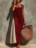 Womens Cotton-linen Versatile Minimalist Strap Dress by Ricaloux