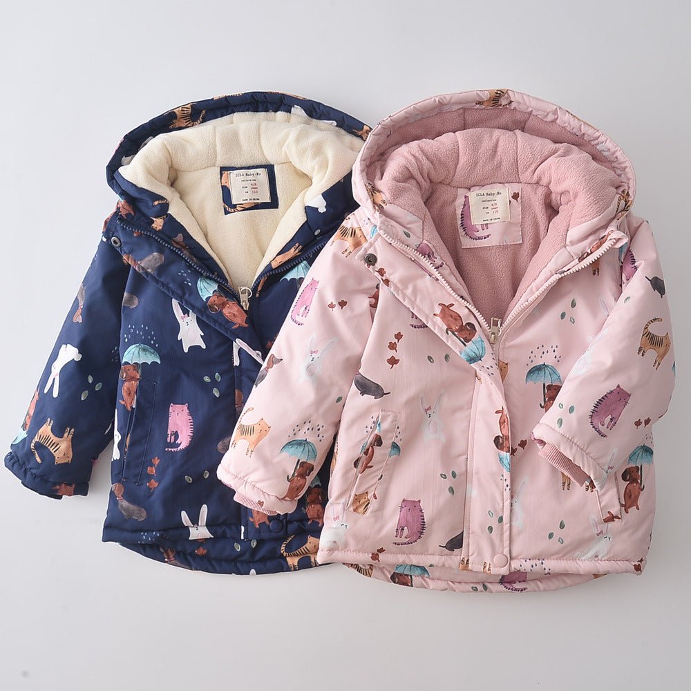 Winter New Cartoon Printed Windproof Girl Velvet Cotton Clothes - RICALOUX