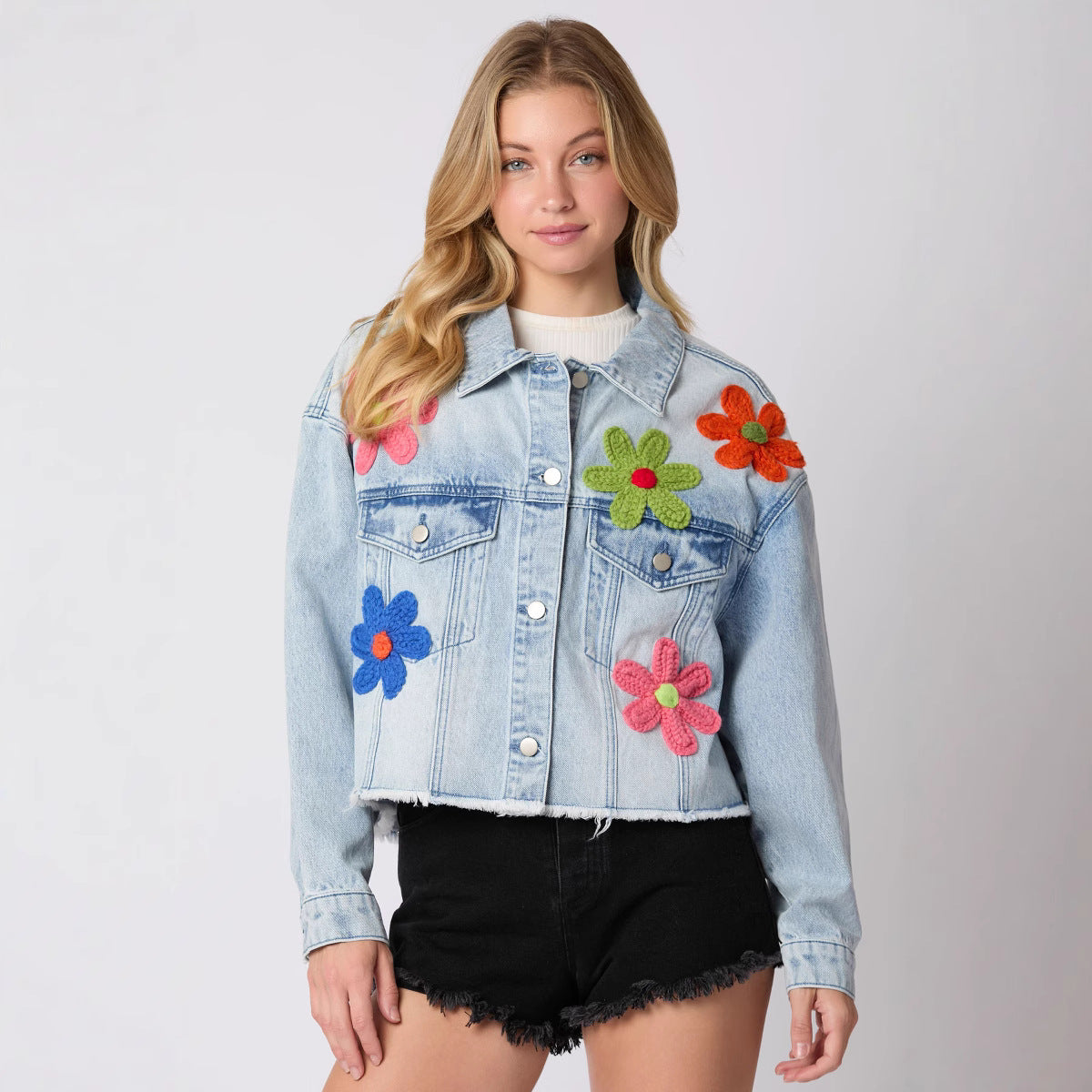 Multicolor Three-dimensional Floral-decorated Denim Jacket – Premium 0 | RICALOUX