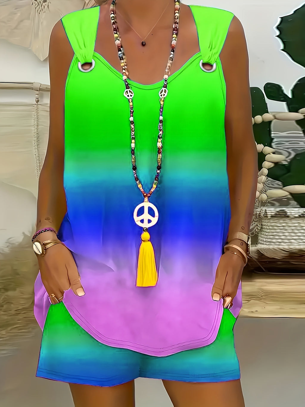 Rainbow Gradient Top And Pants Set by Ricaloux