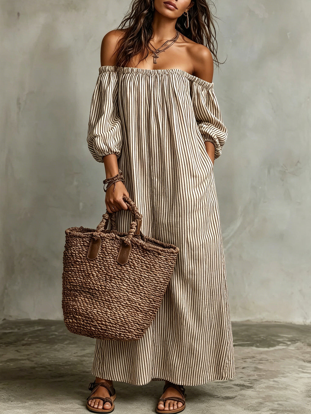 Striped Loose Casual Off Shoulder Sweet Dress With Pockets – Premium 4 | RICALOUX