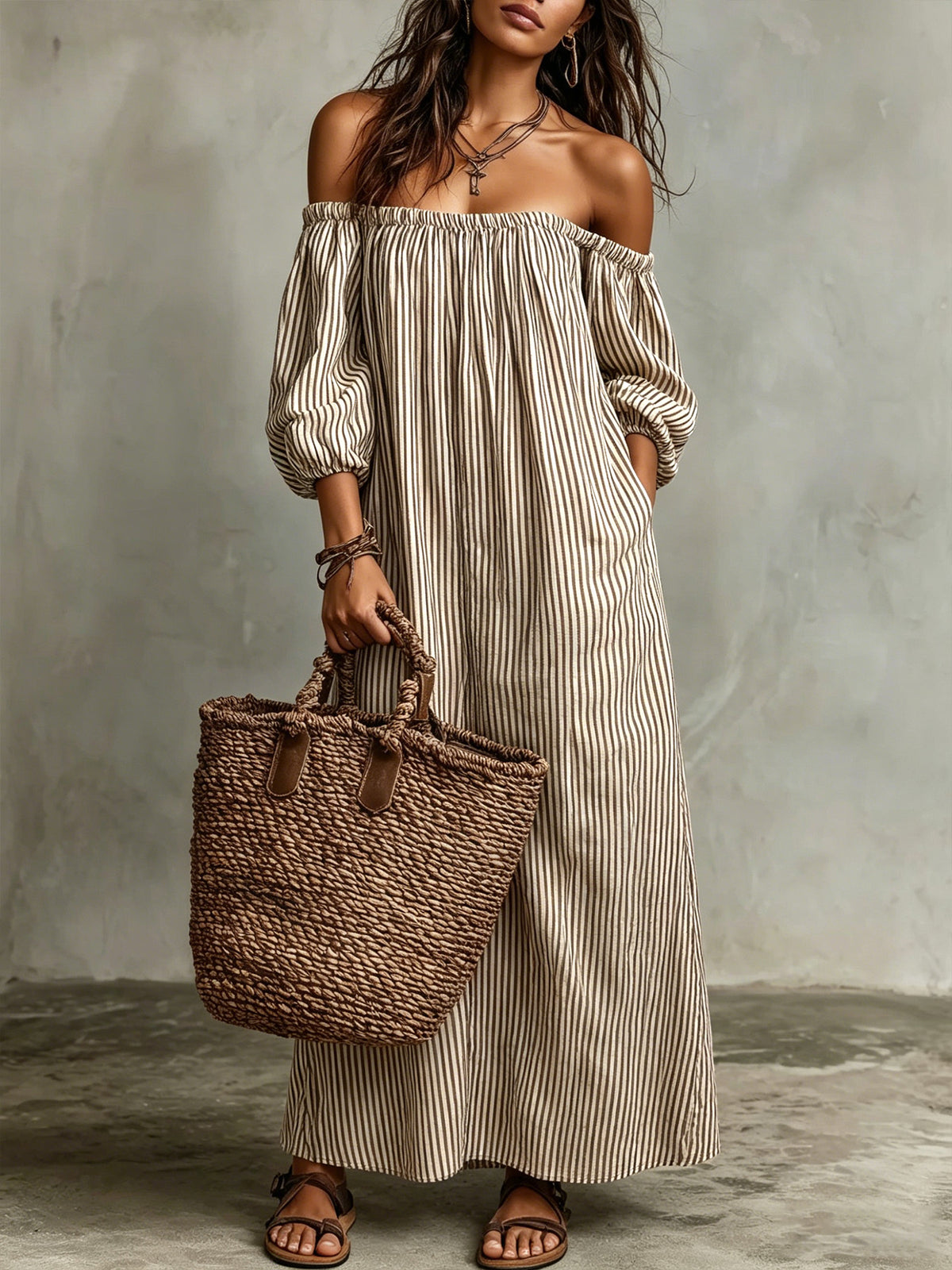 Striped Loose Casual Off Shoulder Sweet Dress With Pockets – Premium 4 | RICALOUX