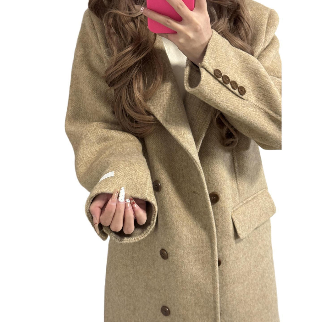 Womens Elegant Korean-Style Wool Coat by Ricaloux