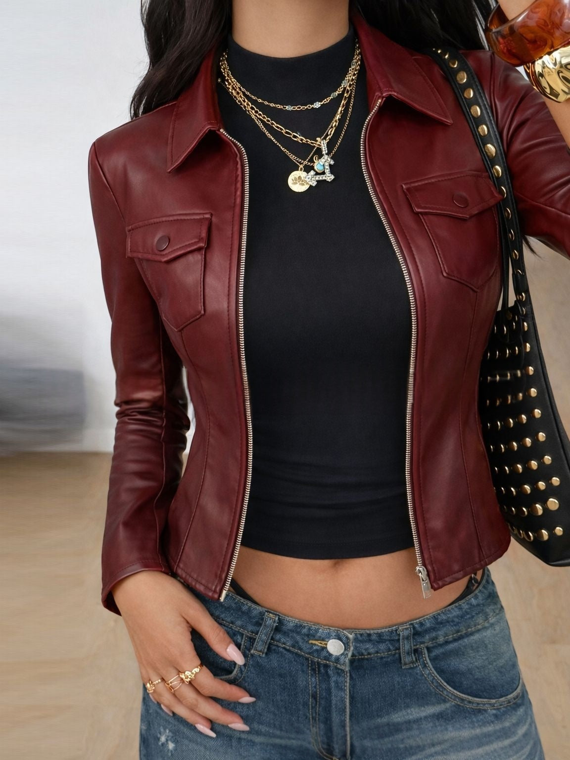 New Autumn Fashionable Outerwear Pocket PU Women's Jacket – Premium 0 | RICALOUX