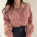 Notch-collar Cropped Drawstring Long-sleeve Shirt Corduroy Jacket – Premium 0 | RICALOUX