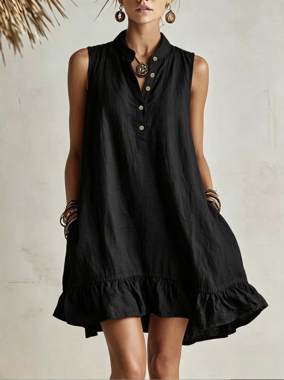 Cotton-linen Loose-fit Fashionable Casual Womens Dress by Ricaloux