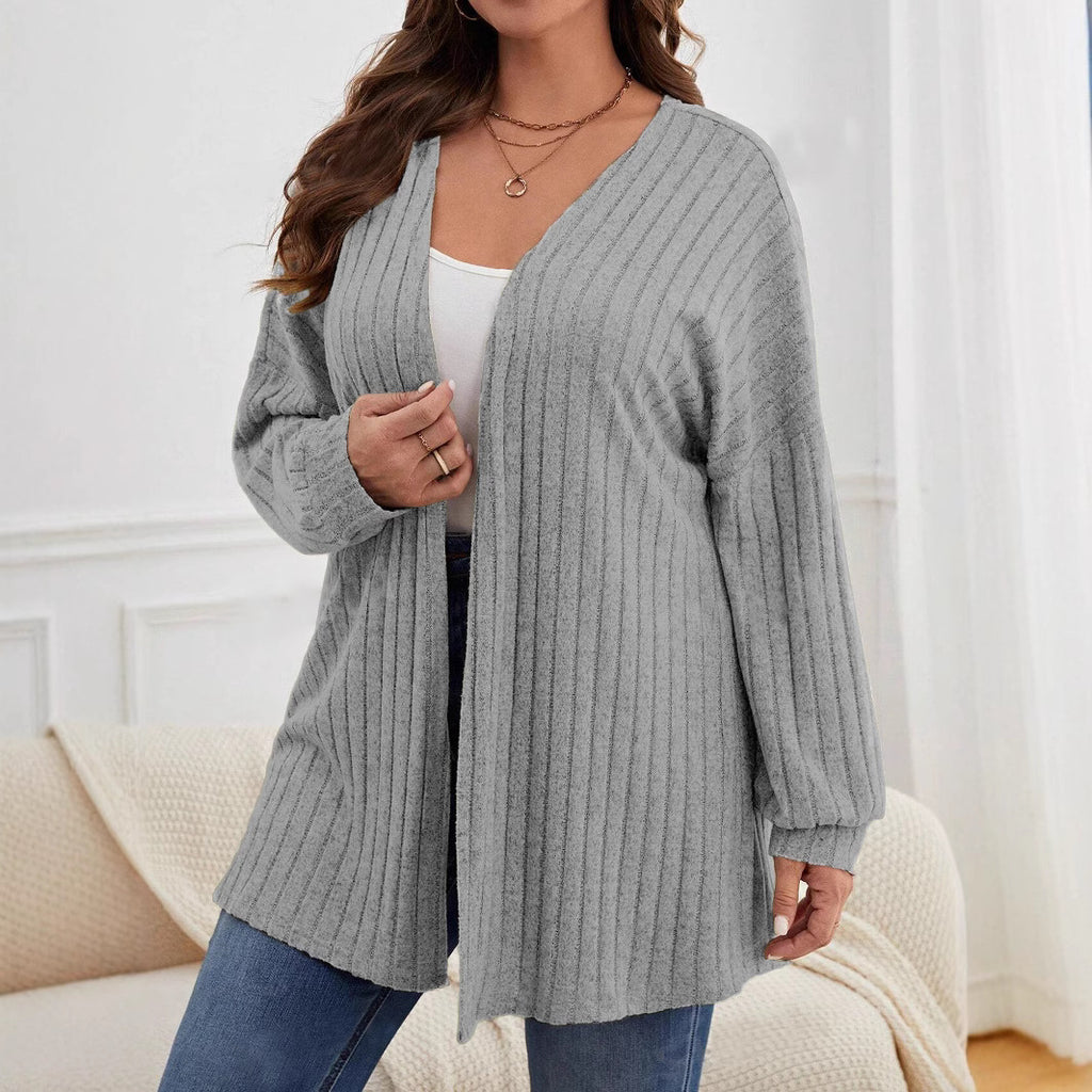 Long Sleeve Solid Color Loose Cardigan Top Women's Knitting Coat by Ricaloux