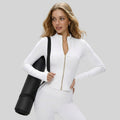 Figure-flattering Slimming Yoga Wear Long-sleeve Mandarin-collar Sports Top – Premium 0 | RICALOUX