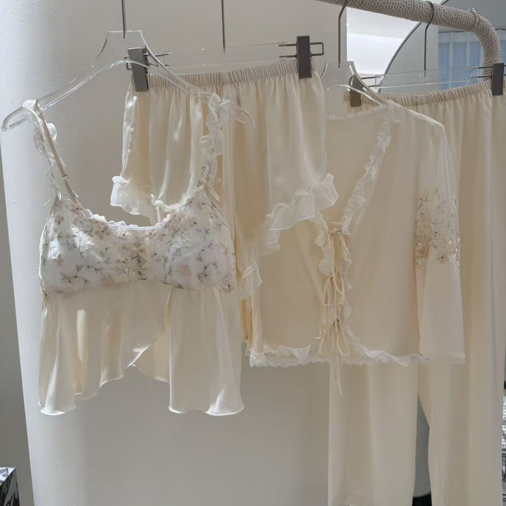 Strap Shorts, New-style Four-piece Pajama Set by Ricaloux