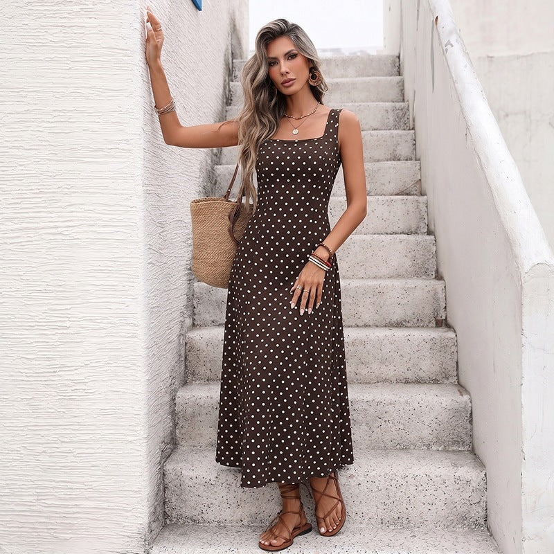 Square-neck Polka-dot Sleeveless Slip Dress For Women – Premium 0 | RICALOUX