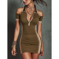Womens Off-Shoulder Stretchy Contrasting Striped Mini Dress by Ricaloux