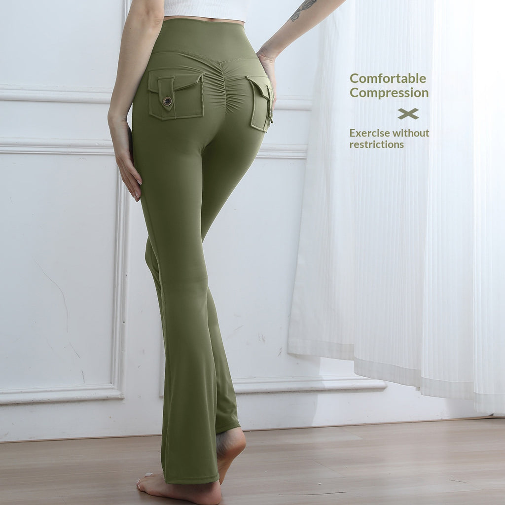 Women's High-Waisted Cargo Pocket Peach Butt Yoga Pants For Autumn And Winter, European & American Style, Stretchy Lifting Butt Quick-Dry Athletic Leggings For Running And Fitness by Ricaloux