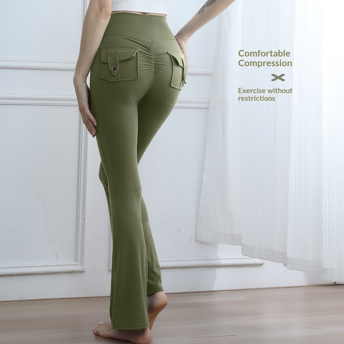 Women's High-Waisted Cargo Pocket Peach Butt Yoga Pants For Autumn And Winter, European & American Style, Stretchy Lifting Butt Quick-Dry Athletic Leggings For Running And Fitness by Ricaloux