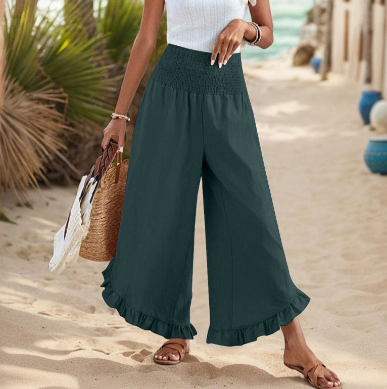Pleated Asymmetrical Hem Cotton-linen Loose-fit Casual Pants by Ricaloux