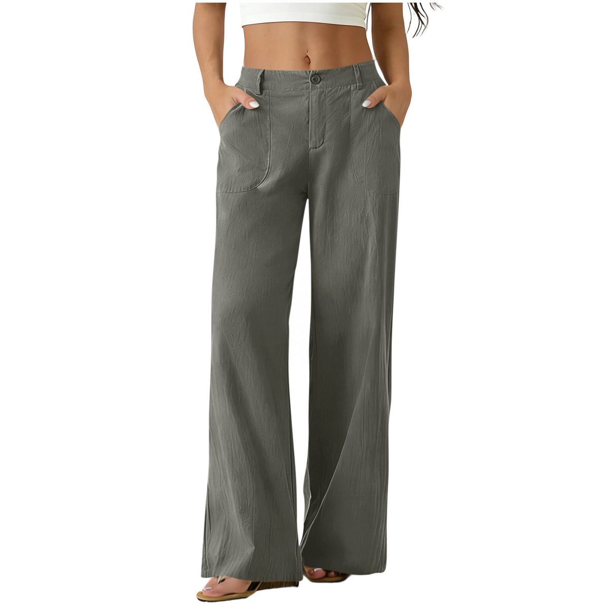 Womens Formal Suit Pants Elastic Waistband Patch Pockets Solid Color by Ricaloux