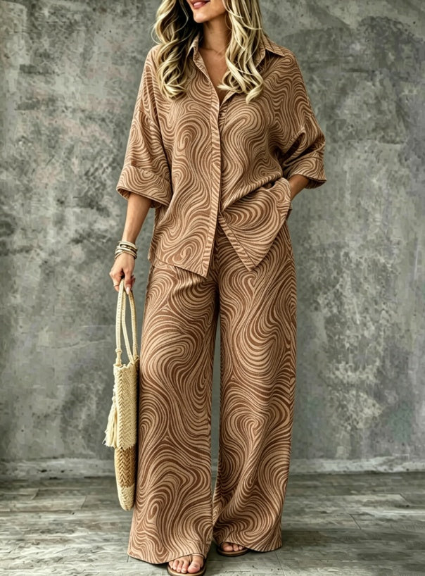 SpringSummer Digital-Print Shirt And Pants Set by Ricaloux