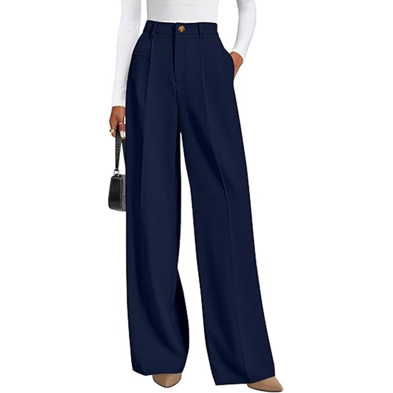 New Solid-color High-waisted Womens Casual Wide-leg Pants by Ricaloux