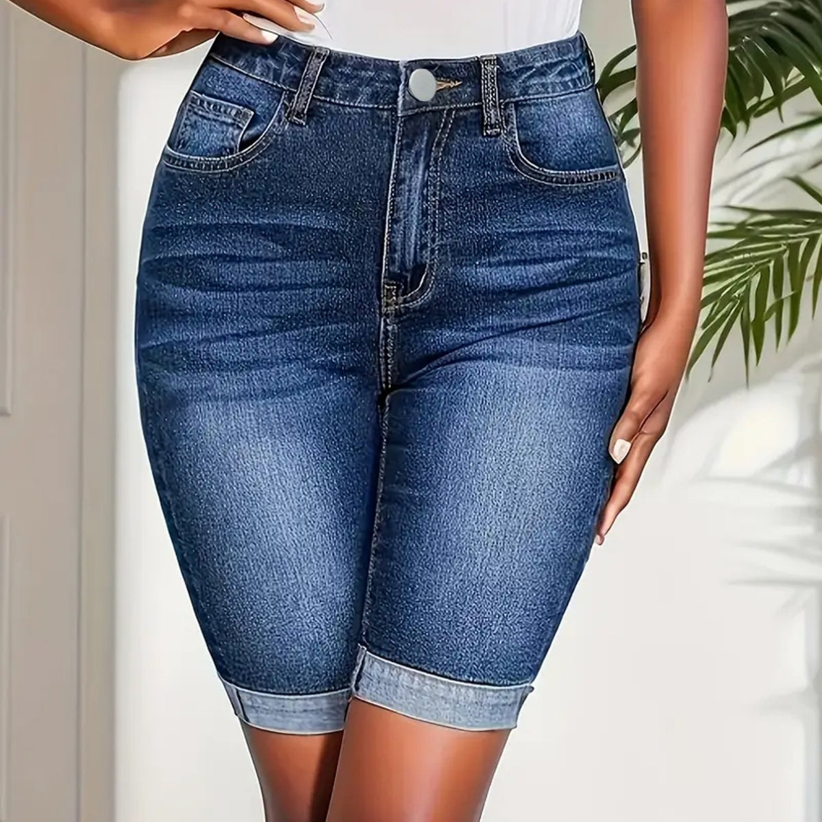 Summer Straight-leg Cropped Capris With Rolled Hems Versatile Shorts For Chic Girls by Ricaloux
