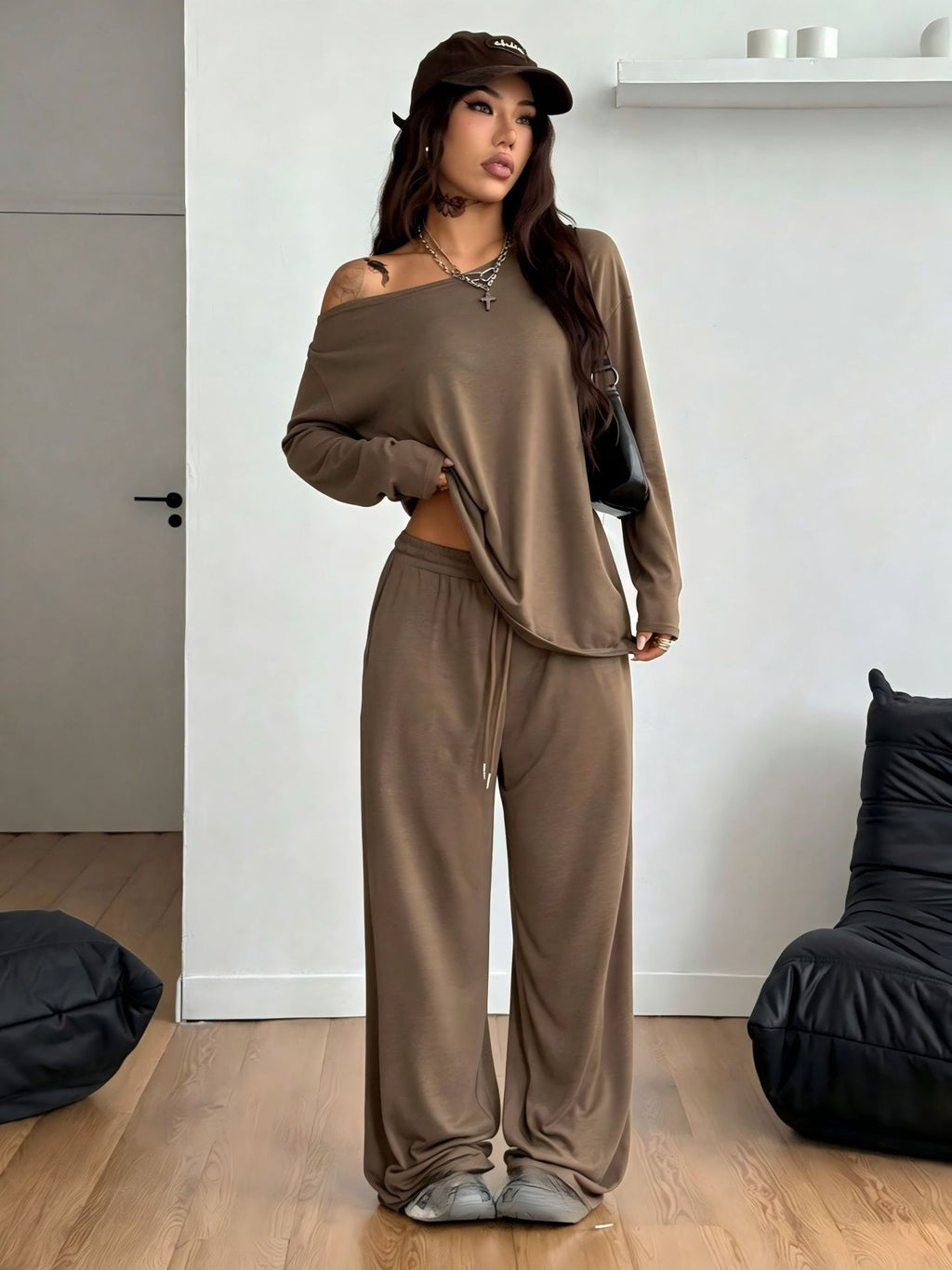 Womens Casual Loose-Fit Off-Shoulder Wide-Leg Pants Set – Premium 0 | RICALOUX