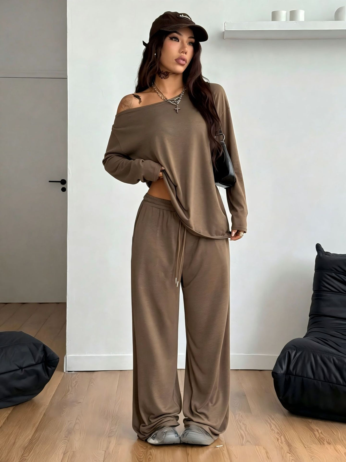 Womens Casual Loose-Fit Off-Shoulder Wide-Leg Pants Set – Premium 0 | RICALOUX
