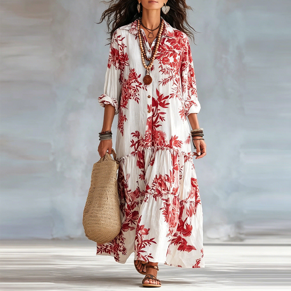 New Womens Casual Long-sleeve Lapel Dress by Ricaloux