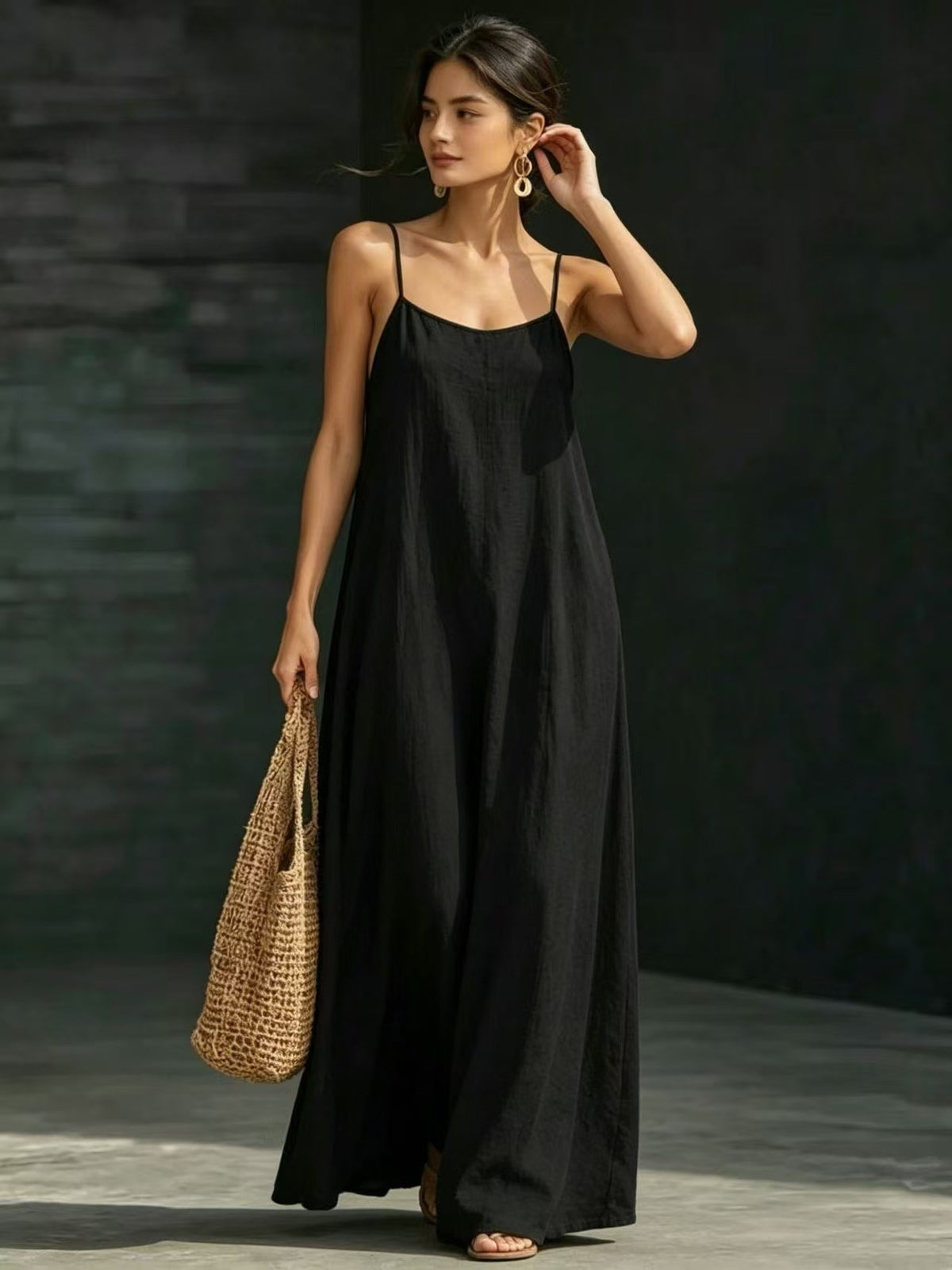 Summer Beach Strap Long Dress Loose And Flowing Casual Strap Long Dress Vacation Style Dress by Ricaloux