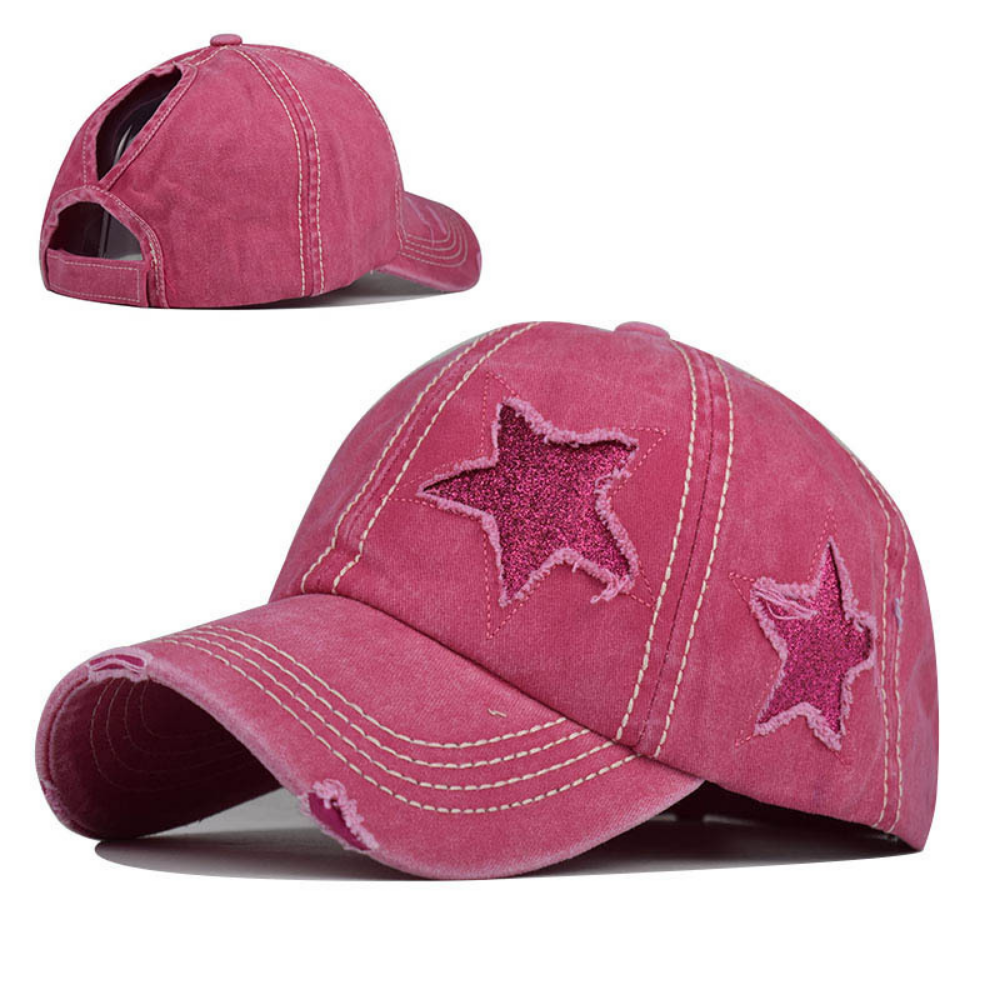 Summer Women's Washed-out Distressed Sequined Five-point Star Baseball Cap For Summer Outings, Sister Gatherings, Trendy Retro Style Hat by Ricaloux