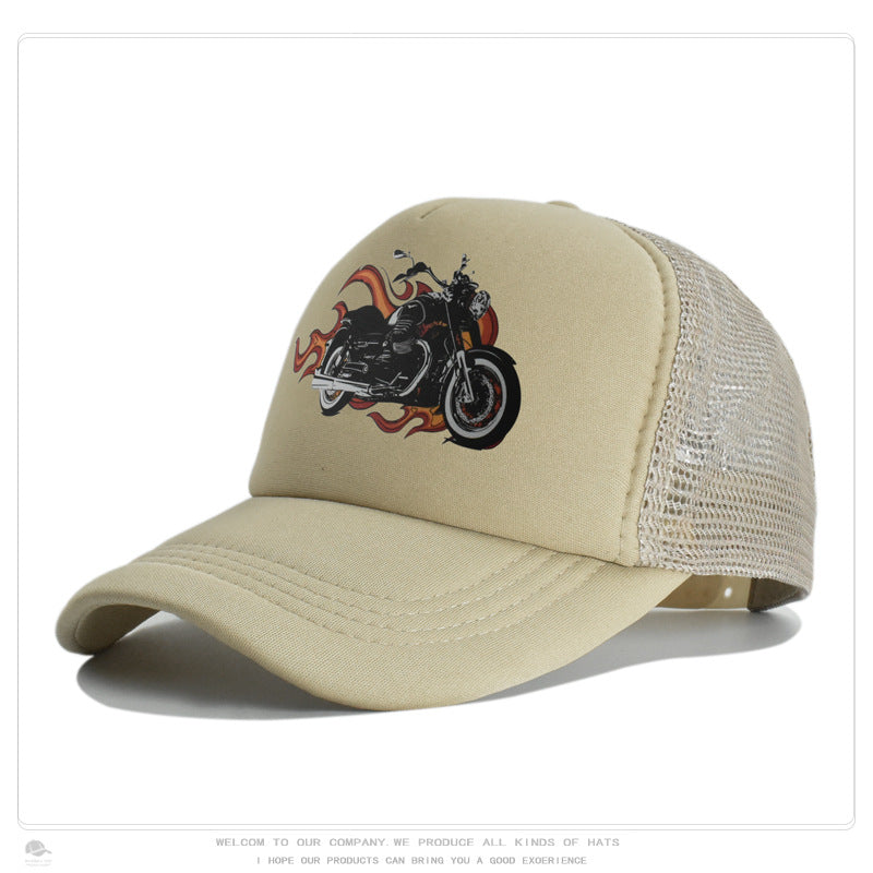 Summer Sun-Protection Breathable Outdoor Visor Cap With Motorcycle Print Baseball Hat by Ricaloux