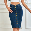 One-piece Front-button Stretch Denim Midi Skirt by Ricaloux