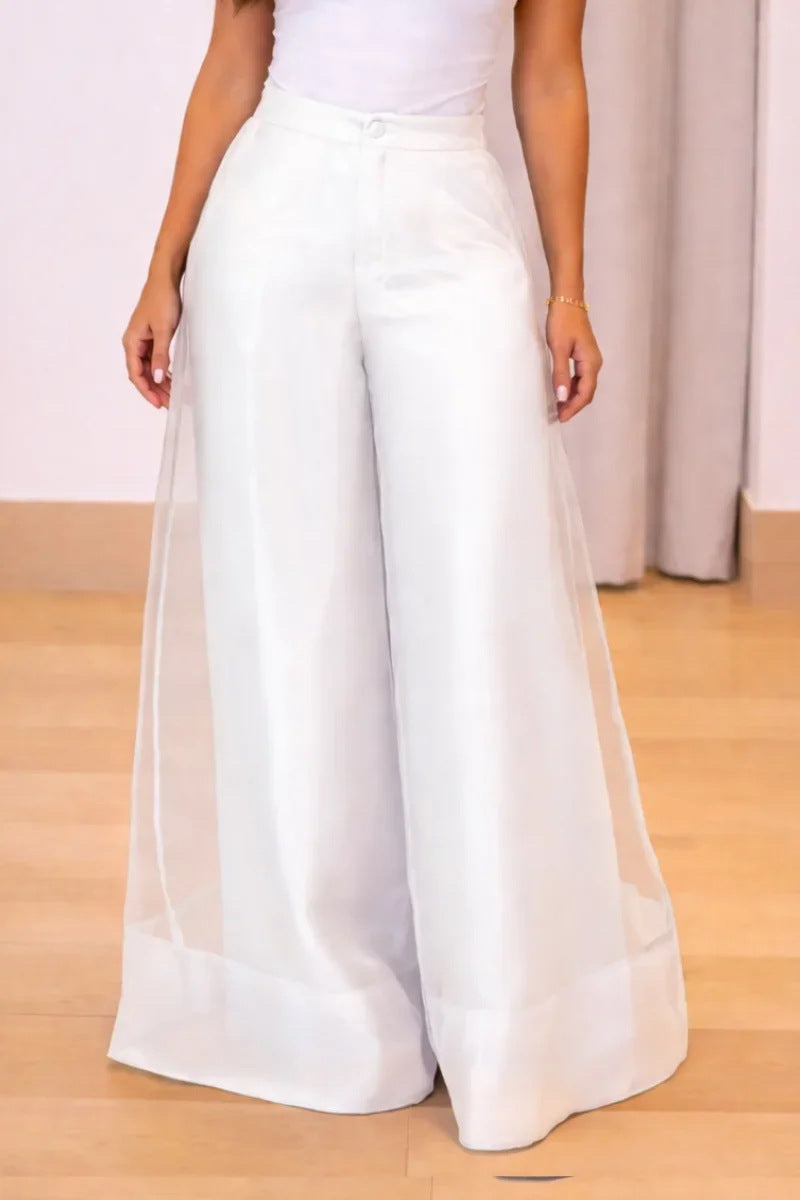High-waisted Mesh Sheer Wide-leg Pants by Ricaloux