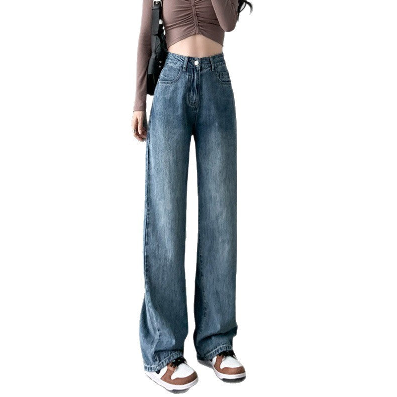Retro Blue High0 Waisted Loose Straight Leg Denim Jeans For Women by Ricaloux