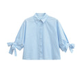 European And American-style Short Striped Blouse With A Bow Detail by Ricaloux