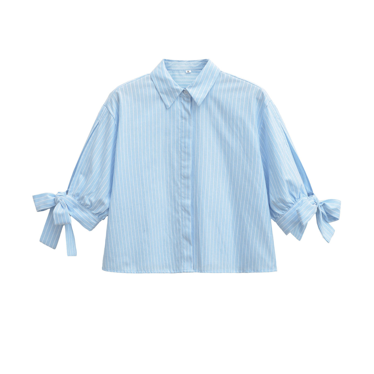 European And American-style Short Striped Blouse With A Bow Detail by Ricaloux