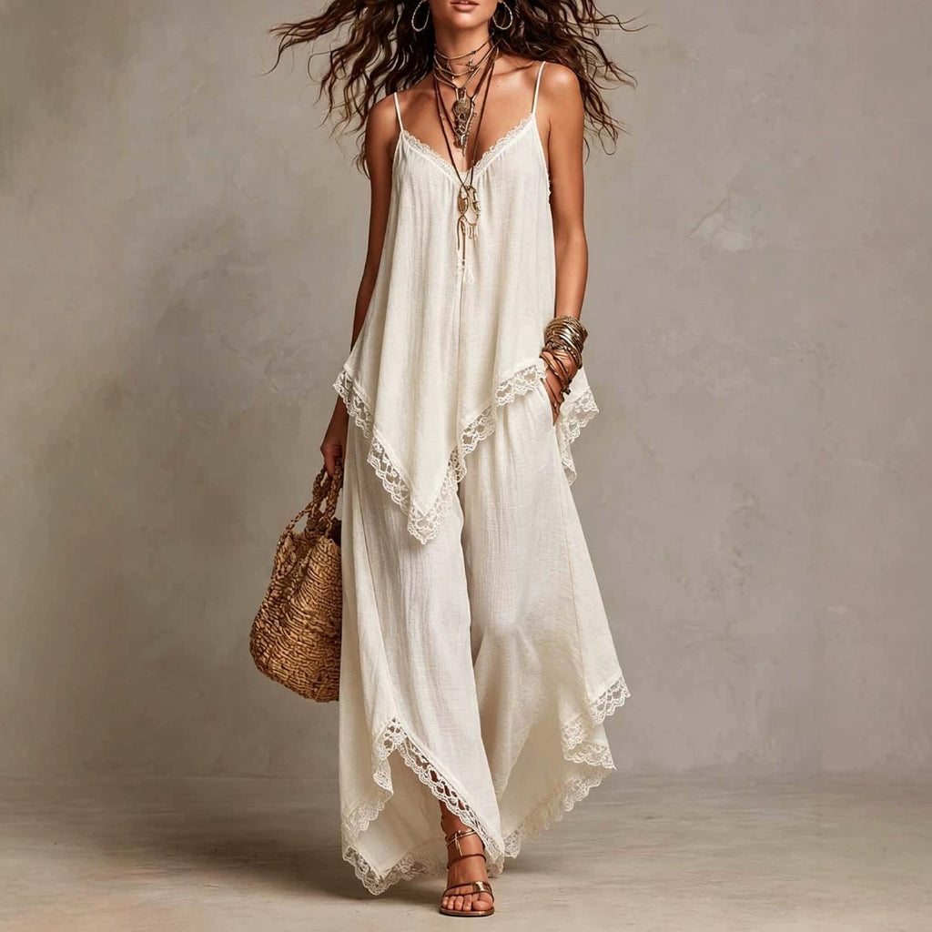 Bohemian-Elegant Resort-Style Chic Strap Wide-Leg Pants Set by Ricaloux