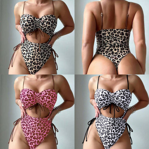 Digital-print One-piece Swimsuit Sexy And Form-fitting With A Drawstring by Ricaloux